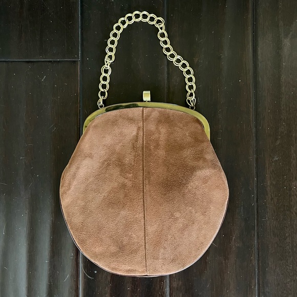 Brown Suede Clutch, Mini bag, and Satchel W/ Gold Chain - Picture 1 of 7